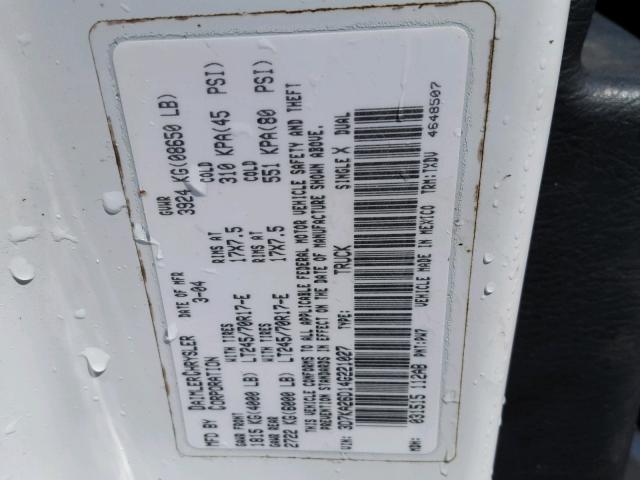 3D7KA26D14G221027 - 2004 DODGE RAM 2500 S WHITE photo 10
