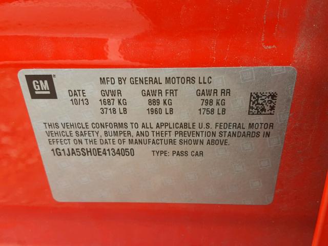 1G1JA5SH0E4134050 - 2014 CHEVROLET SONIC LS Կարմիր լուսանկար 10