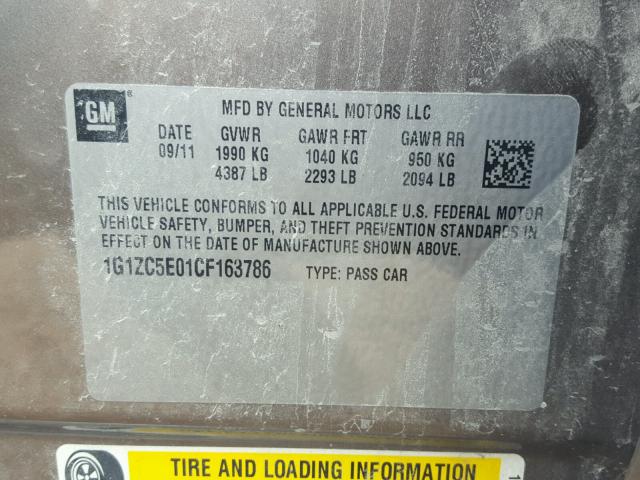 1G1ZC5E01CF163786 - 2012 CHEVROLET MALIBU 1LT BEIGE photo 10