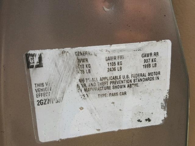 2G2WP552761172220 - 2006 PONTIAC GRAND PRIX Ոսկեգույն լուսանկար 10