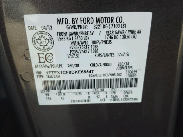 1FTFX1CF8DKE68547 - 2013 FORD F150 SUPER GRAY photo 10