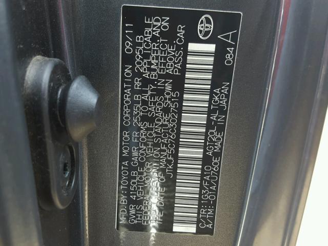 JTKJF5C76C3027515 - 2012 TOYOTA SCION TC 石墨色 照片 10