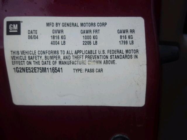 1G2NE52E75M116541 - 2005 PONTIAC GRAND AM S Qırmızı foto 10