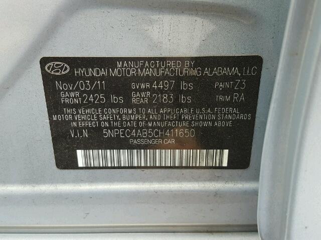 5NPEC4AB5CH411650 - 2012 HYUNDAI SONATA SE 灰色 照片 10