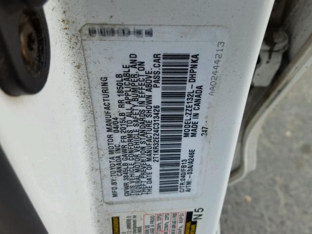 2T1KR32E24C313426 - 2004 TOYOTA COROLLA MA WHITE photo 10