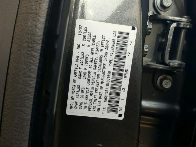 1HGCP26718A031550 - 2008 HONDA ACCORD EX CHARCOAL photo 10