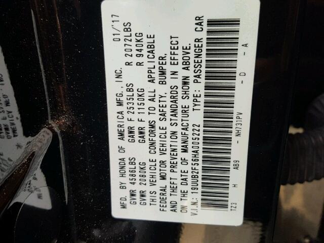 19UUB2F56HA005222 - 2017 ACURA TLX TECH BLACK photo 10