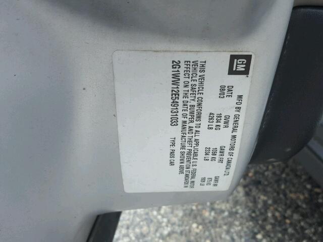 2G1WW12E549131033 - 2004 CHEVROLET MONTE CARL ვერცხლისფერი ფოტო 10