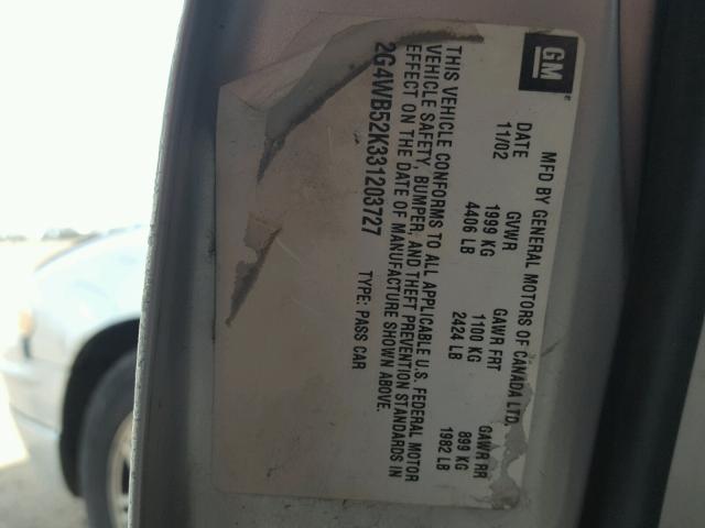 2G4WB52K331203727 - 2003 BUICK REGAL LS SILVER photo 10