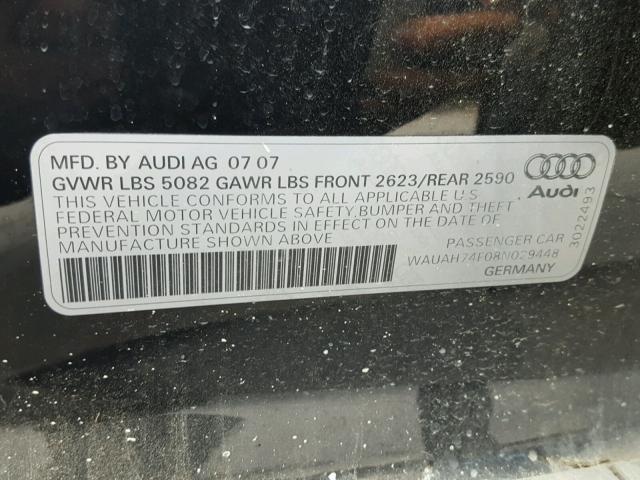 WAUAH74F08N029448 - 2008 AUDI A6 3.2 BLACK photo 10