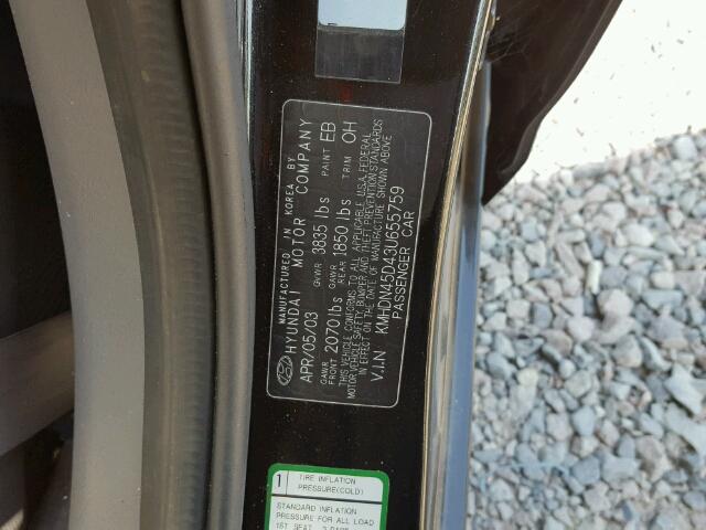 KMHDN45D43U655759 - 2003 HYUNDAI ELANTRA GL BLACK photo 10