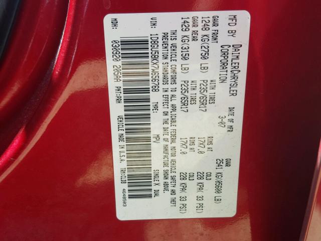 1D8GU58KX7W656768 - 2007 DODGE NITRO SLT RED photo 10