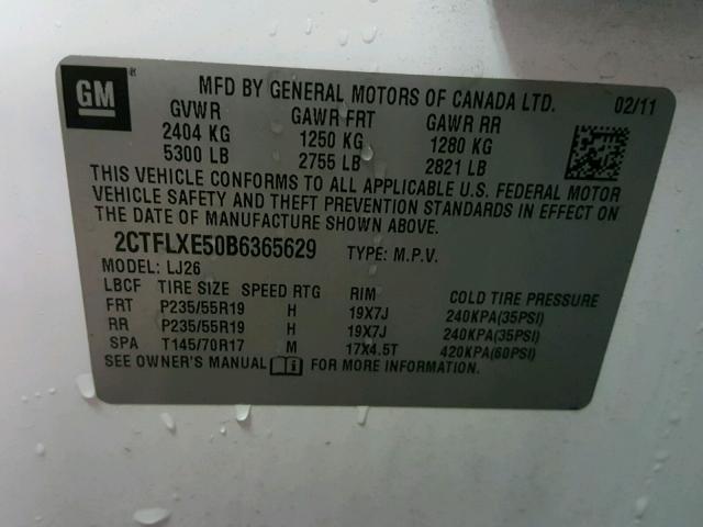 2CTFLXE50B6365629 - 2011 GMC TERRAIN SL WHITE photo 10