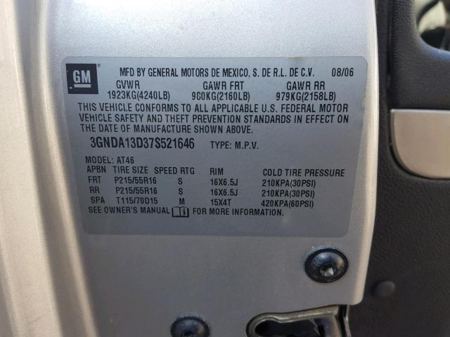 3GNDA13D37S521646 - 2007 CHEVROLET HHR LS SILVER photo 10