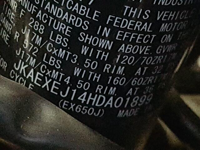 JKAEXEJ14HDA01899 - 2017 KAWASAKI EX650 J შავი ფოტო 10