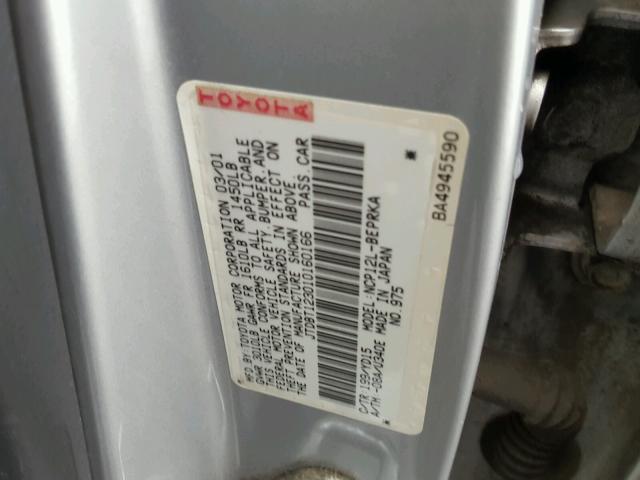 JTDBT123010160166 - 2001 TOYOTA ECHO SILVER photo 10