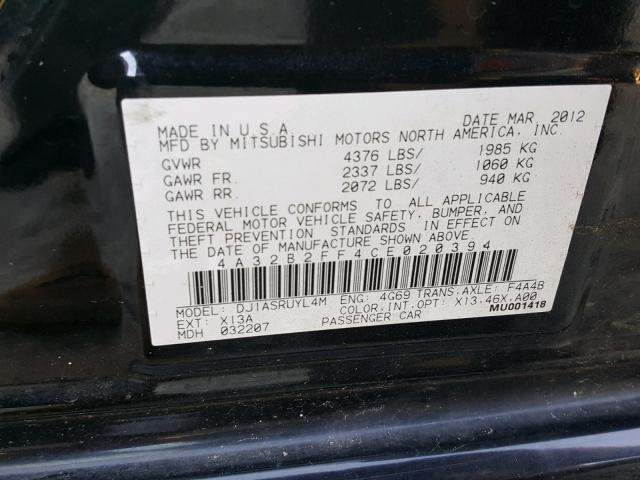 4A32B2FF4CE020394 - 2012 MITSUBISHI GALANT FE BLACK photo 10