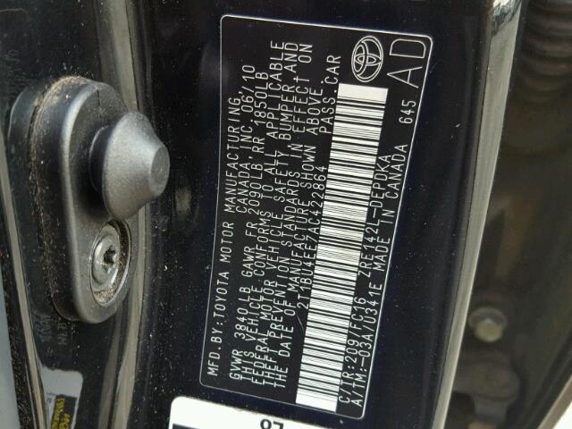 2T1BU4EE7AC422864 - 2010 TOYOTA COROLLA BLACK photo 10