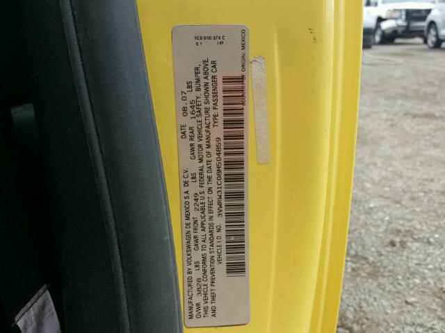 3VWRW31C08M504859 - 2008 VOLKSWAGEN NEW BEETLE 黄色 照片 10