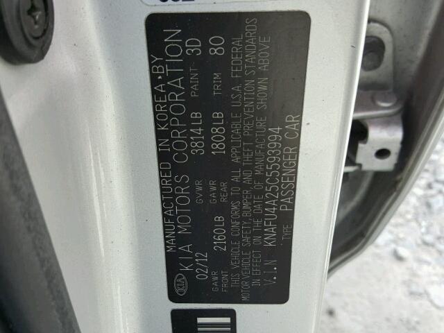 KNAFU4A25C5593994 - 2012 KIA FORTE Gri fotoğraf 10