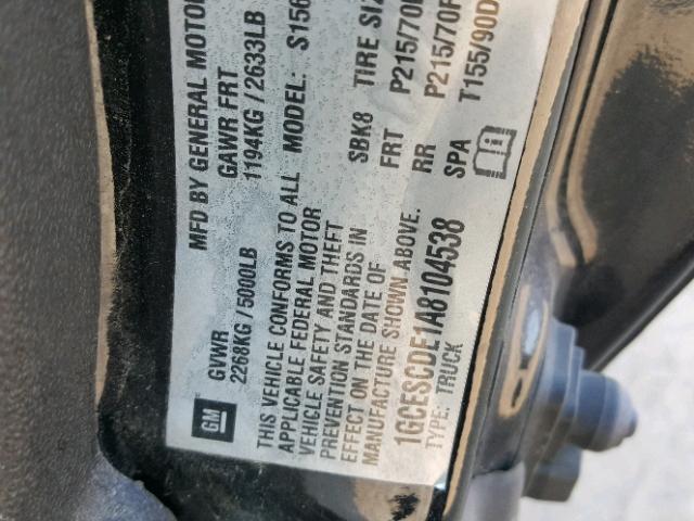 1GCESCDE1A8104538 - 2010 CHEVROLET COLORADO L BLACK photo 10