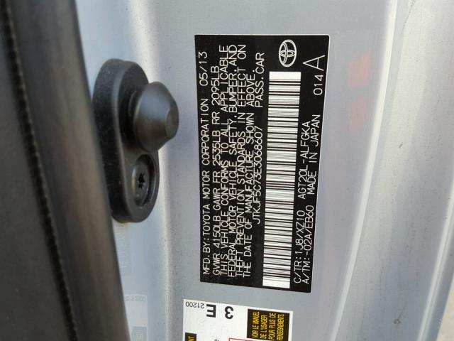 JTKJF5C73E3068607 - 2014 TOYOTA SCION TC 蓝色 照片 10