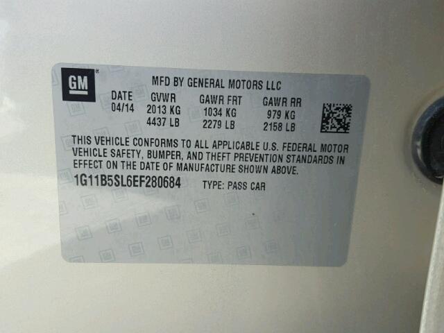1G11B5SL6EF280684 - 2014 CHEVROLET MALIBU LS Алтын фото 10