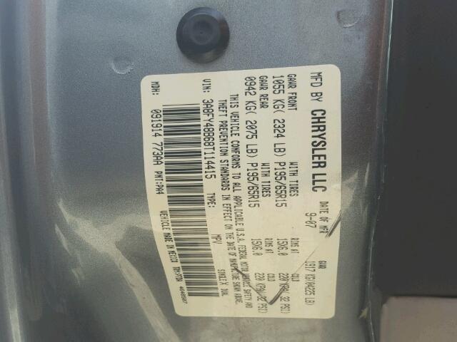 3A8FY48B68T114415 - 2008 CHRYSLER PT CRUISER GRAY photo 10