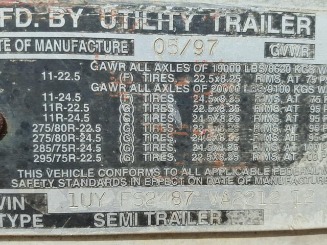 1UYFS2487VA221212 - 1997 UTILITY TRAILER BLACK photo 10