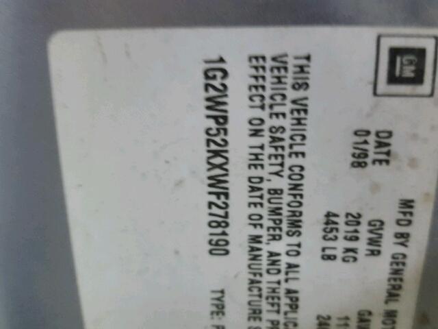 1G2WP52KXWF278190 - 1998 PONTIAC GRAND PRIX SILVER photo 10