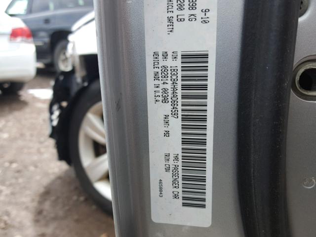 1B3CB4HA4AD664597 - 2010 DODGE CALIBER SX SILVER photo 10