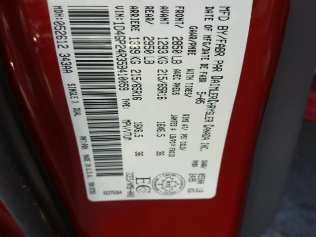 1D4GP24R35B410059 - 2005 DODGE GRAND CARA RED photo 10