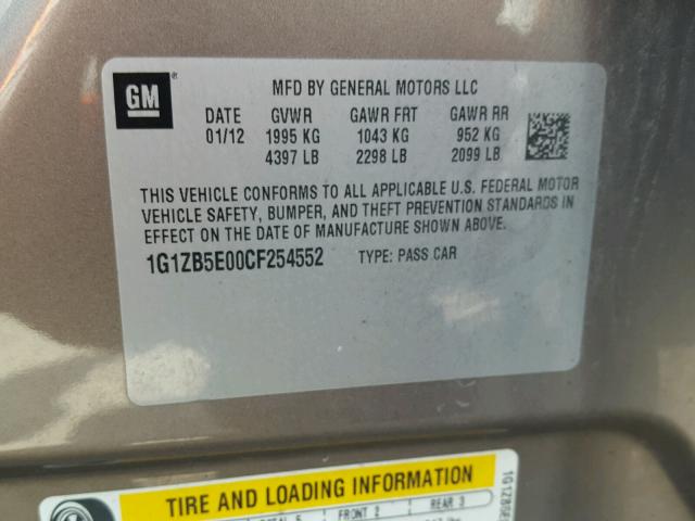 1G1ZB5E00CF254552 - 2012 CHEVROLET MALIBU LS ყავისფერი ფოტო 10