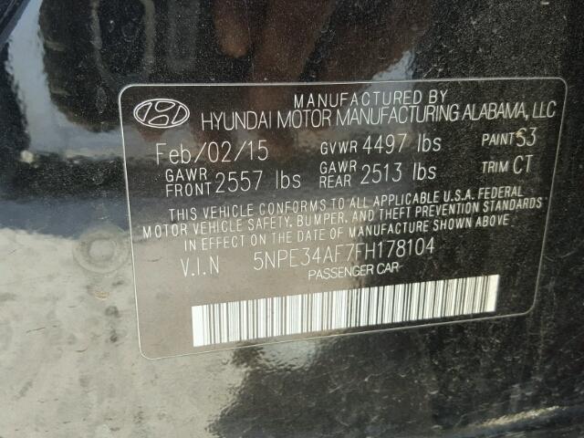 5NPE34AF7FH178104 - 2015 HYUNDAI SONATA SPO BLACK photo 10