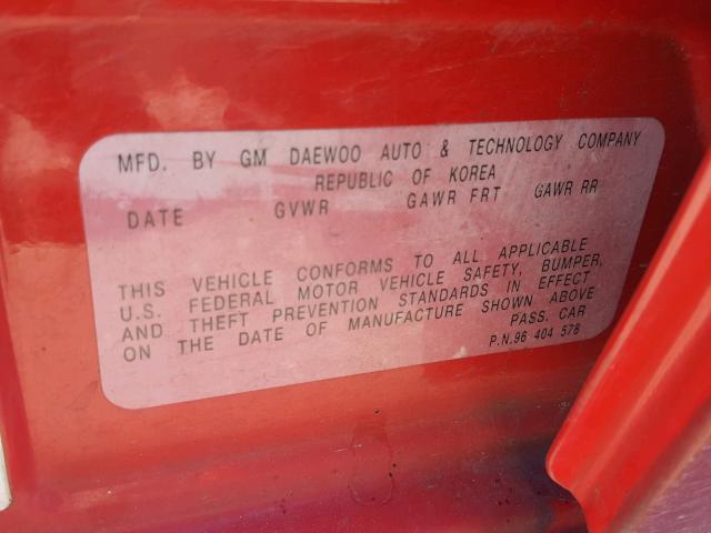 KL1TD52605B409991 - 2005 CHEVROLET AVEO BASE Қызыл фото 10