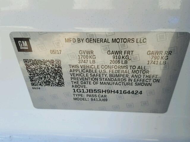 1G1JB5SH9H4164424 - 2017 CHEVROLET SONIC LS 白色 照片 10