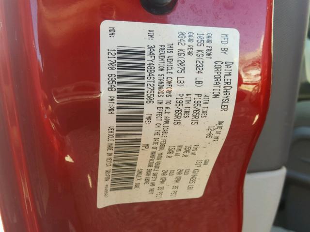 3A4FY48B46T275506 - 2006 CHRYSLER PT CRUISER RED photo 10