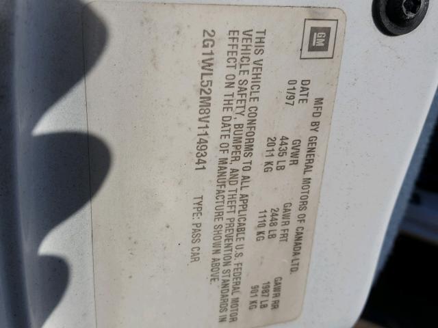 2G1WL52M8V1149341 - 1997 CHEVROLET LUMINA BAS 白色 照片 10