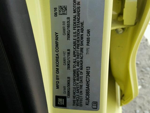 KL8CB6SA4HC734613 - 2017 CHEVROLET SPARK LS YELLOW photo 10