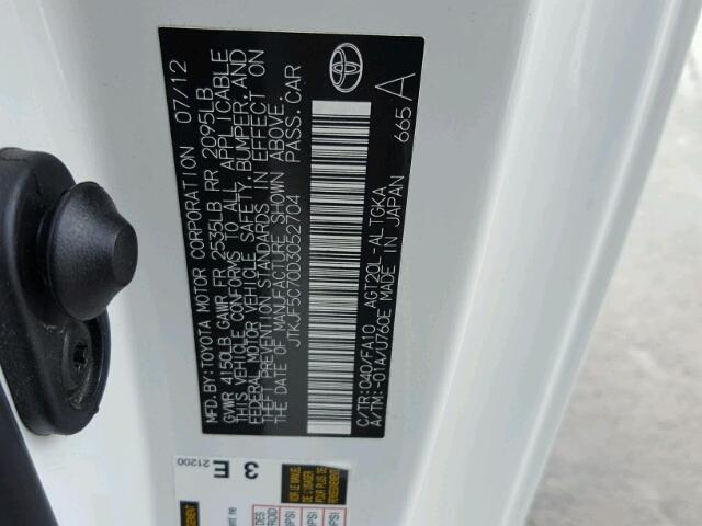 JTKJF5C70D3052704 - 2013 TOYOTA SCION TC 白色 照片 10