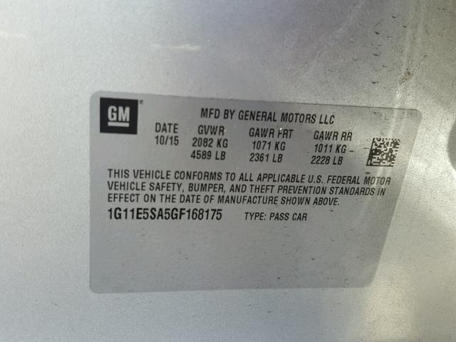 1G11E5SA5GF168175 - 2016 CHEVROLET MALIBU LIM 银色 照片 10