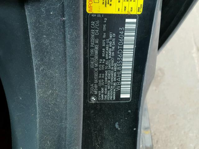 WBAHL83536DT06043 - 2006 BMW 750 I BLACK photo 10