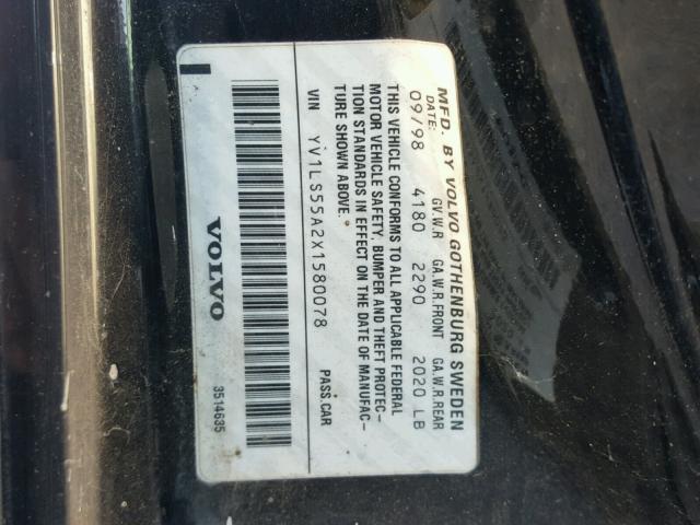 YV1LS55A2X1580078 - 1999 VOLVO S70 BLACK photo 10