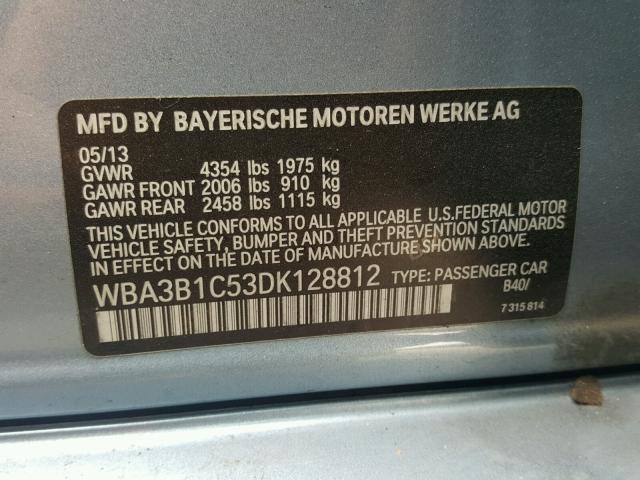 WBA3B1C53DK128812 - 2013 BMW 320 I SILVER photo 10