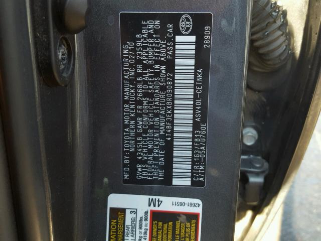 4T4BF3EKXBR090872 - 2011 TOYOTA CAMRY GRAY photo 10