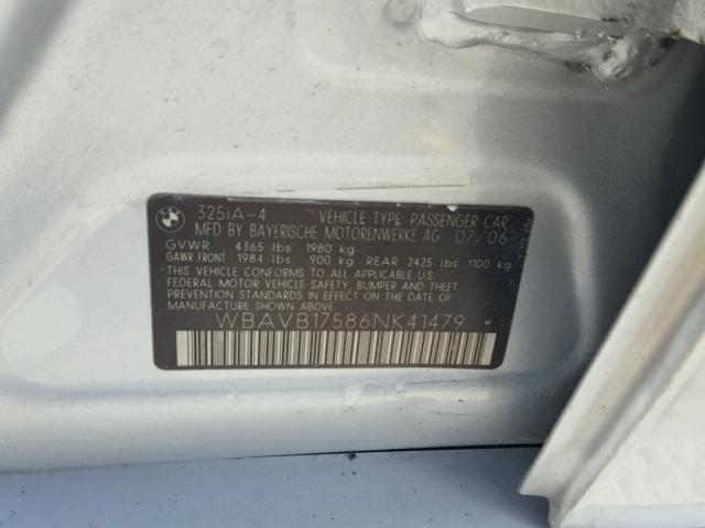 WBAVB17586NK41479 - 2006 BMW 325 I AUTO BLACK photo 10