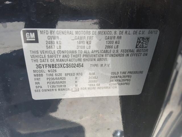 3GYFNBE3XCS602454 - 2012 CADILLAC SRX PERFOR 黑色 照片 10