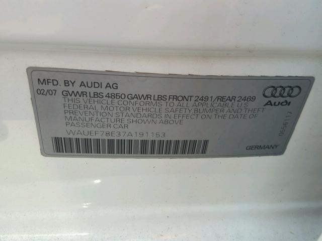 WAUEF78E37A191153 - 2007 AUDI A4 S-LINE WHITE photo 10