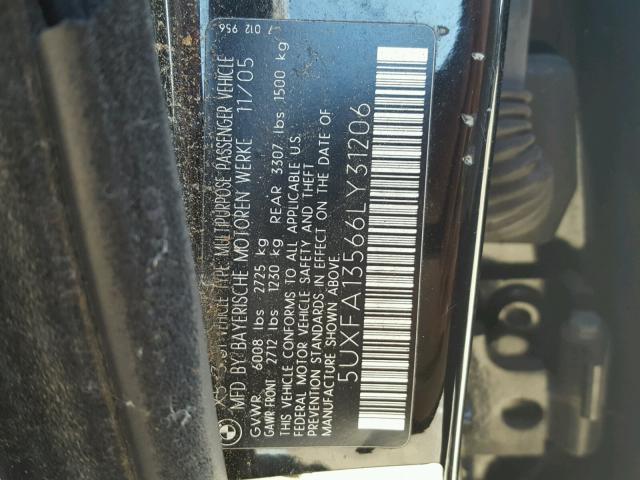 5UXFA13566LY31206 - 2006 BMW X5 BLACK photo 10