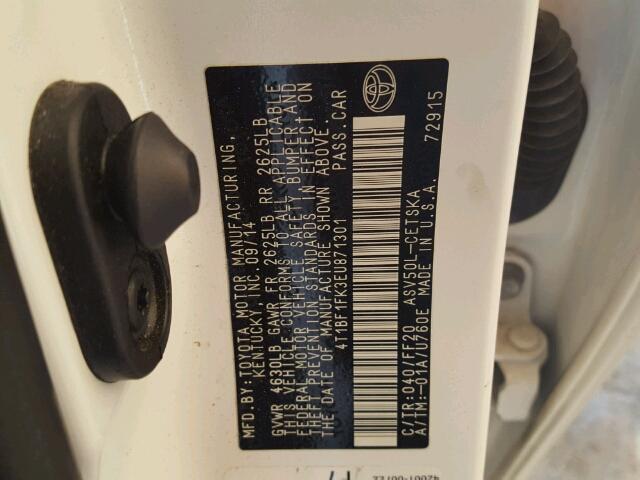 4T1BF1FK3EU871301 - 2014 TOYOTA CAMRY L WHITE photo 10